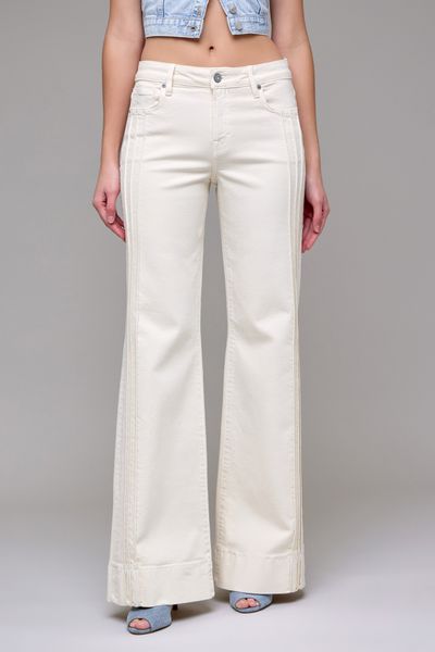 Happi Pintuck Mid Rise Flare Jeans White