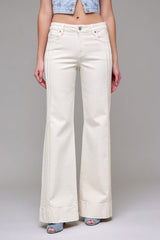Happi Pintuck Mid Rise Flare Jeans White