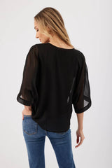 Opal Sheer Kimono Sleeve Top Black