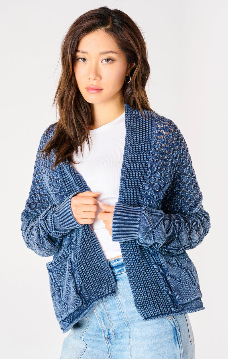 Relaxed Fit Mix Knit Cardigan Washed Indigo