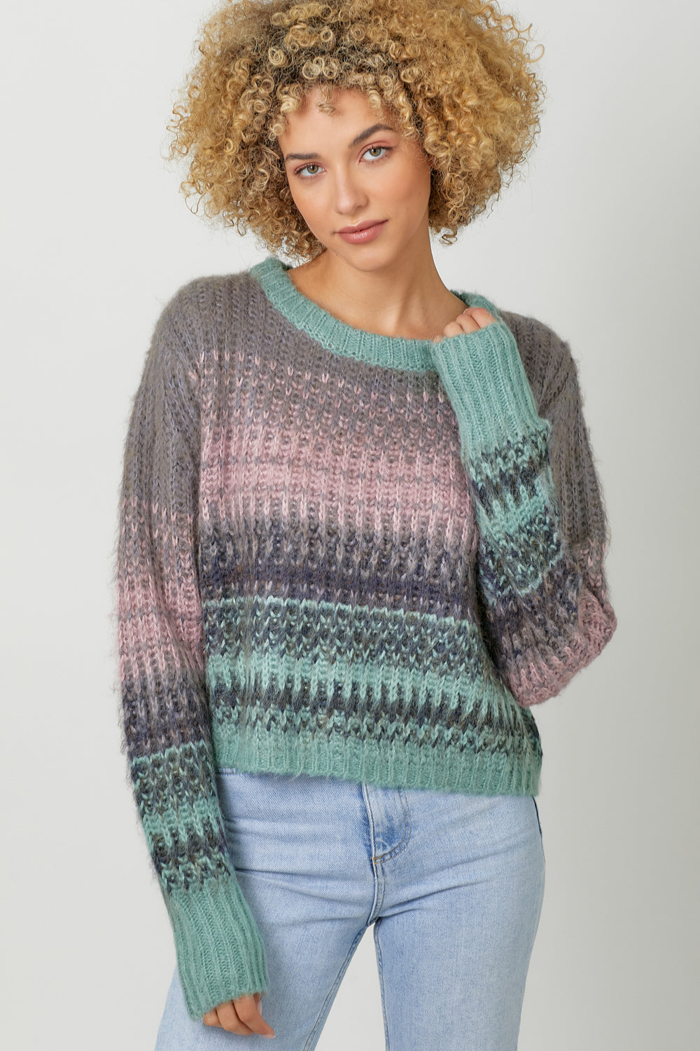 Color Gradient Rib Stitch Pullover Sweater Lilac + Sage