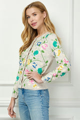 Embroidery Detail Buttoned Sweater Cardi Oatmeal