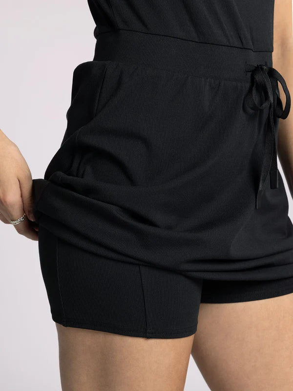 Ying Tie Waist Dress Black Oak Rib