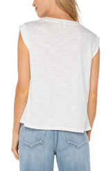 Sleeveless Contrast Satin Knit Top Whipped Cream