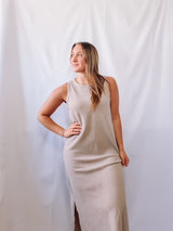 Round Neck Sleeveless Cloudy Knit Maxi Dress Taupe