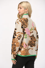 Floral Jacquard Mock Neck Half Zip Sweater Taupe