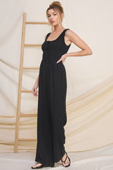 Pinstripe Linen Sleeveless Milkmaid Jumpsuit Black Stripe