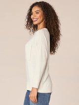 Asymmetric Hem Spliced Mix Media Pocket Top Heather Cream