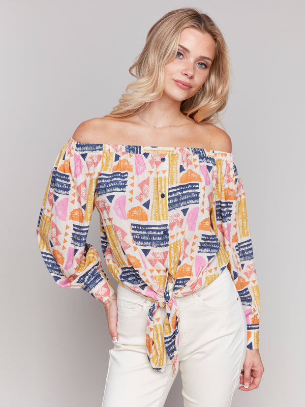 Off Shoulder Printed Blouse Batik