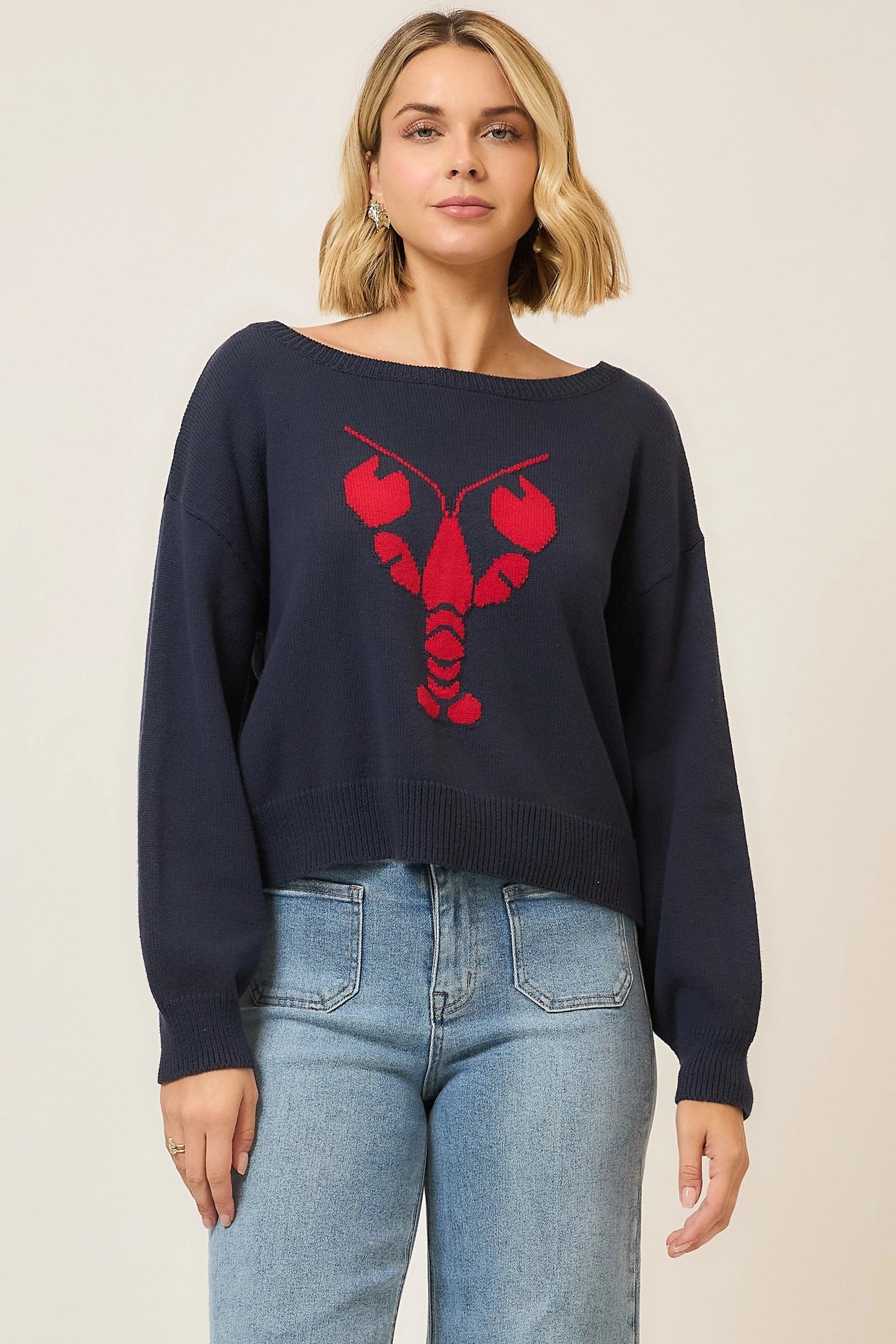 Boatneck Lobster Sweater Navy