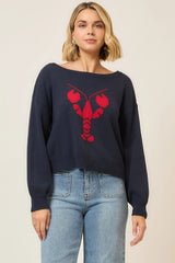 Boatneck Lobster Sweater Navy