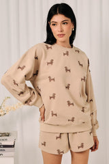 Louisa Weiner Dog Crew Neck Sweatshirt Mocha