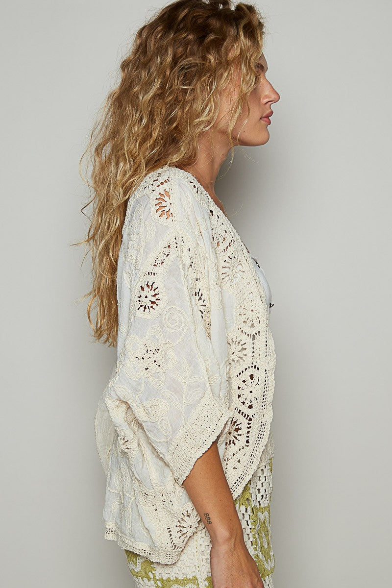 Crochets Popover Cropped Kimono Natural