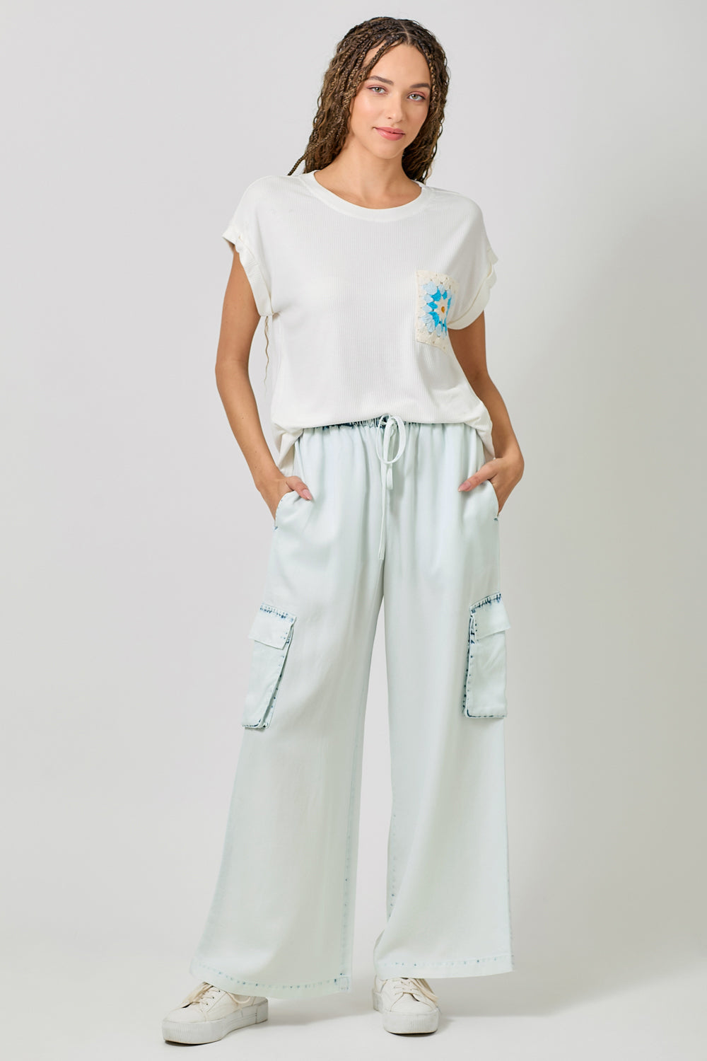 Tencel Wide Leg Cargo Pants Iced Blue