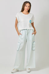 Tencel Wide Leg Cargo Pants Iced Blue