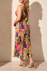 Sleeveless Tie Belt Plisse Skirt Maxi Dress Teaberry