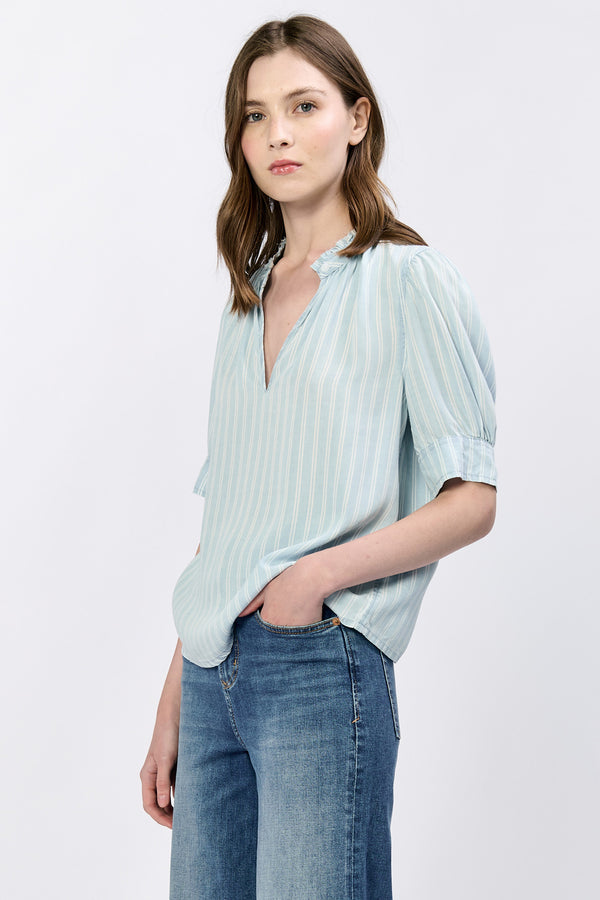 Sammi Puff Sleeve Relaxed Top Straight Blue