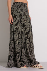 Smock Waist Printed Palazzo Pants Black Cartagen
