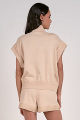 Cap Sleeve Oversize Zipper Vest Sand