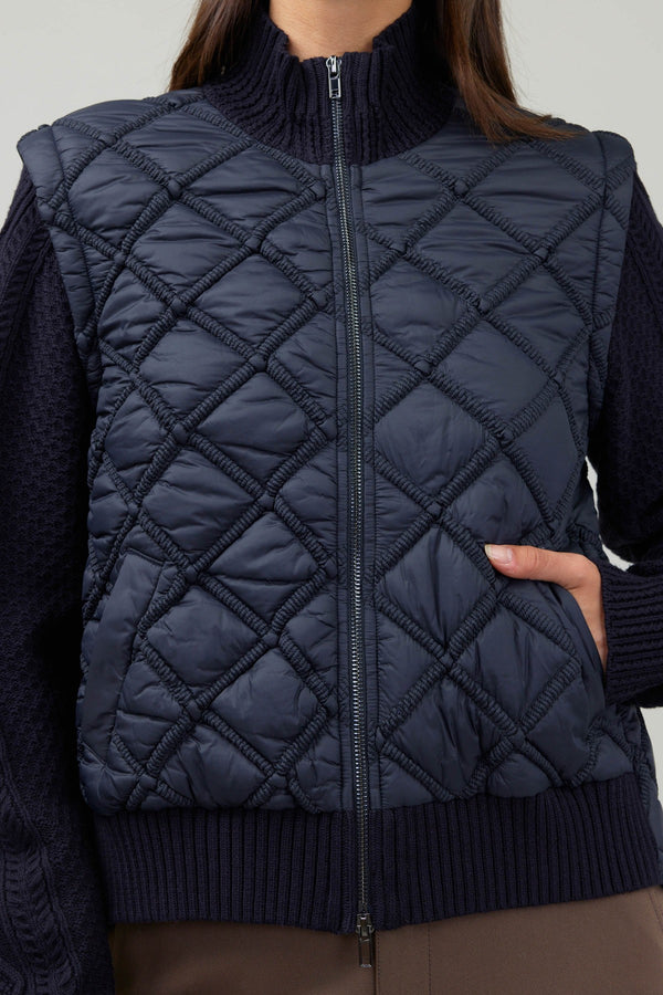 Sweater Sleeve Quilted Vest Jacket Dark Navy