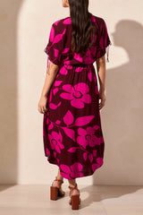 Shoulder Tie Flowy Maxi Dress Maroon