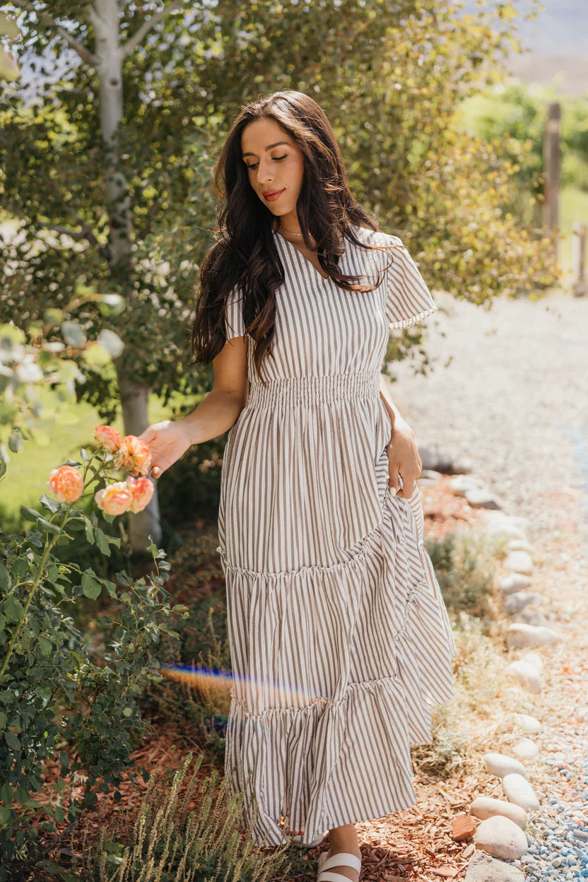 Eden Tiered Maxi Dress Birchwood Stripe