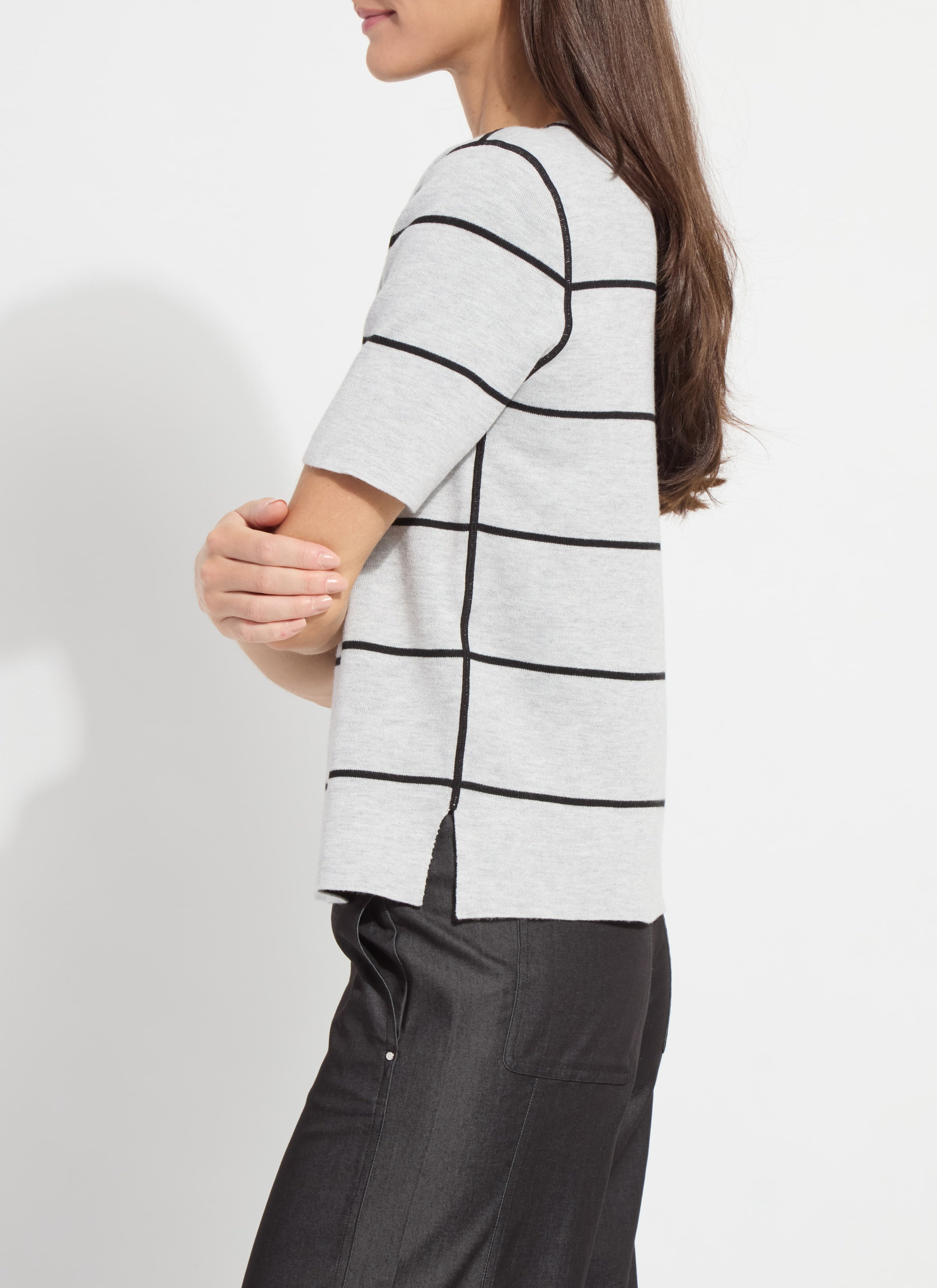 Odessa Reversible Knit Short Sleeve Tee Black + Pearl Grey Melange