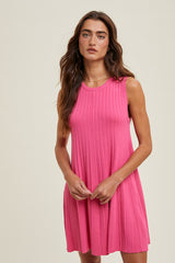 Pleated Flare Sleeveless Mini Dress Hibiscus