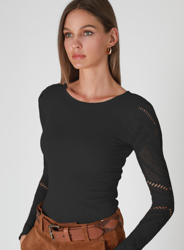 Wide Textured Long Sleeve Top