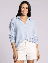 Taylor Collared Top Sky Blue Heather
