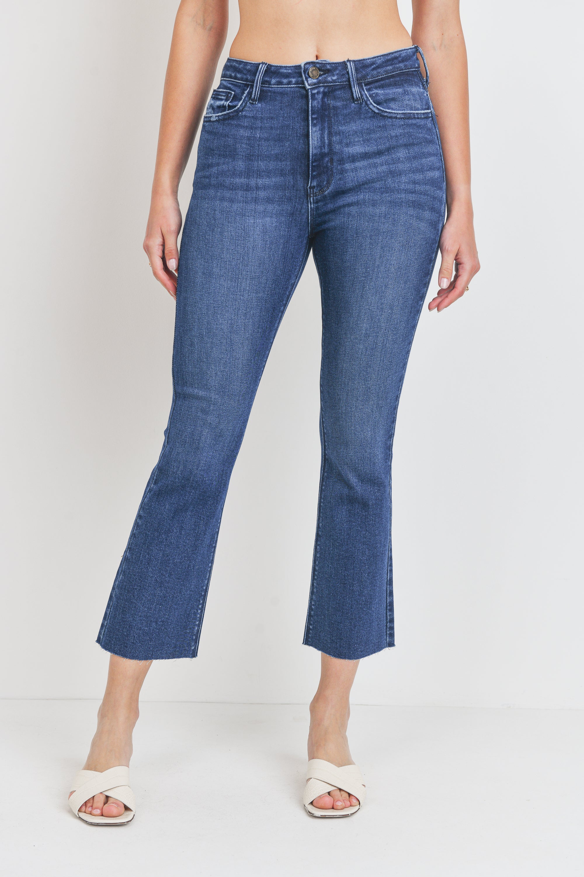 High Rise Tonal Crop Flare Jeans Dark Denim