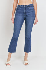 High Rise Tonal Crop Flare Jeans Dark Denim