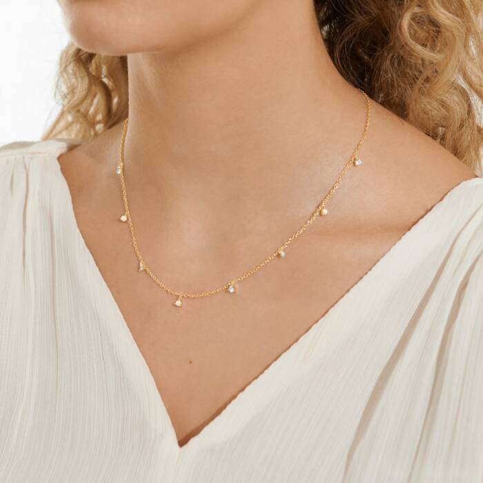 Halo Pearl CZ & Pearl Charms Necklace