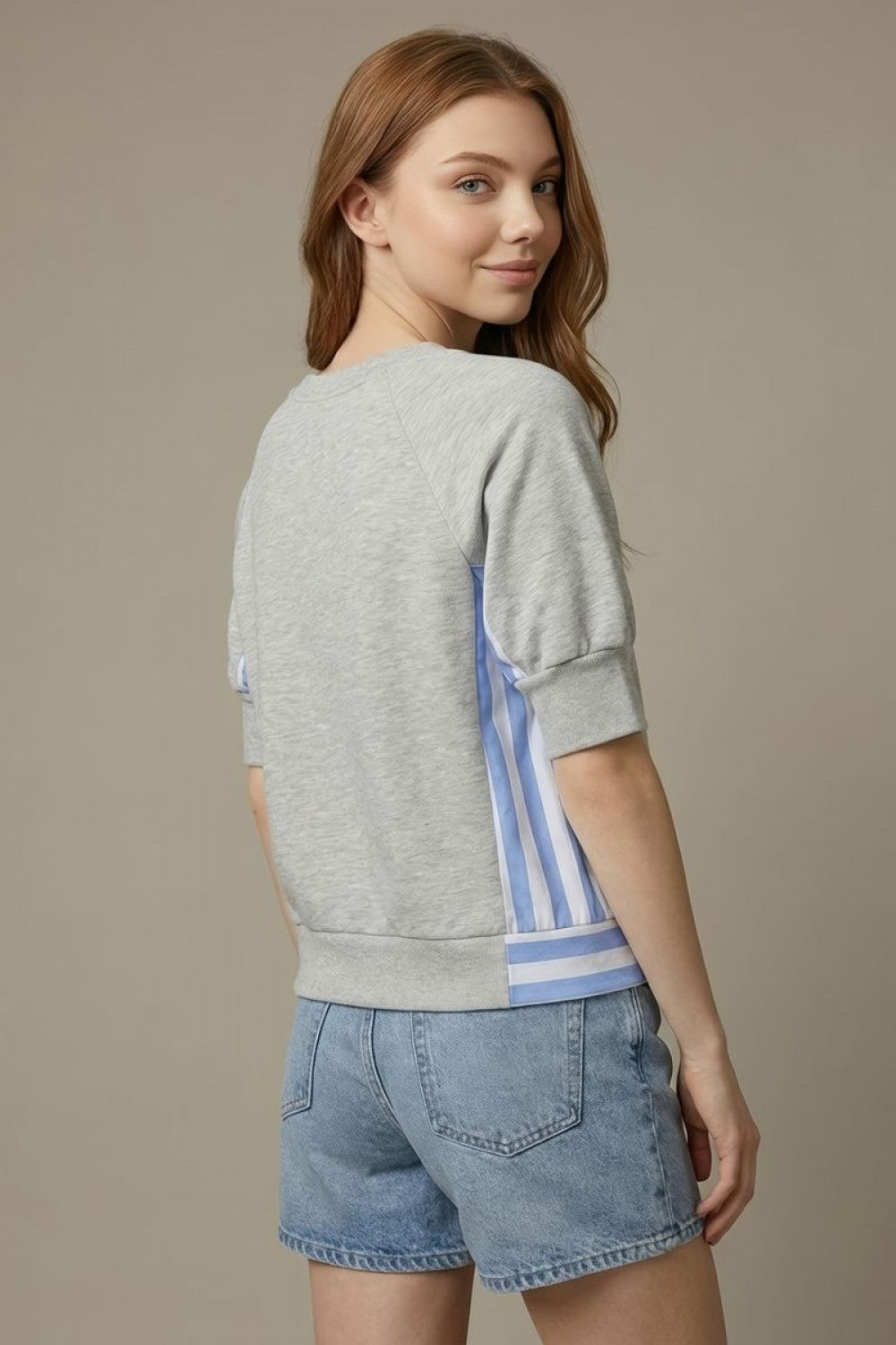 Terry Stripe Mix Sweatshirt Top Heather Grey