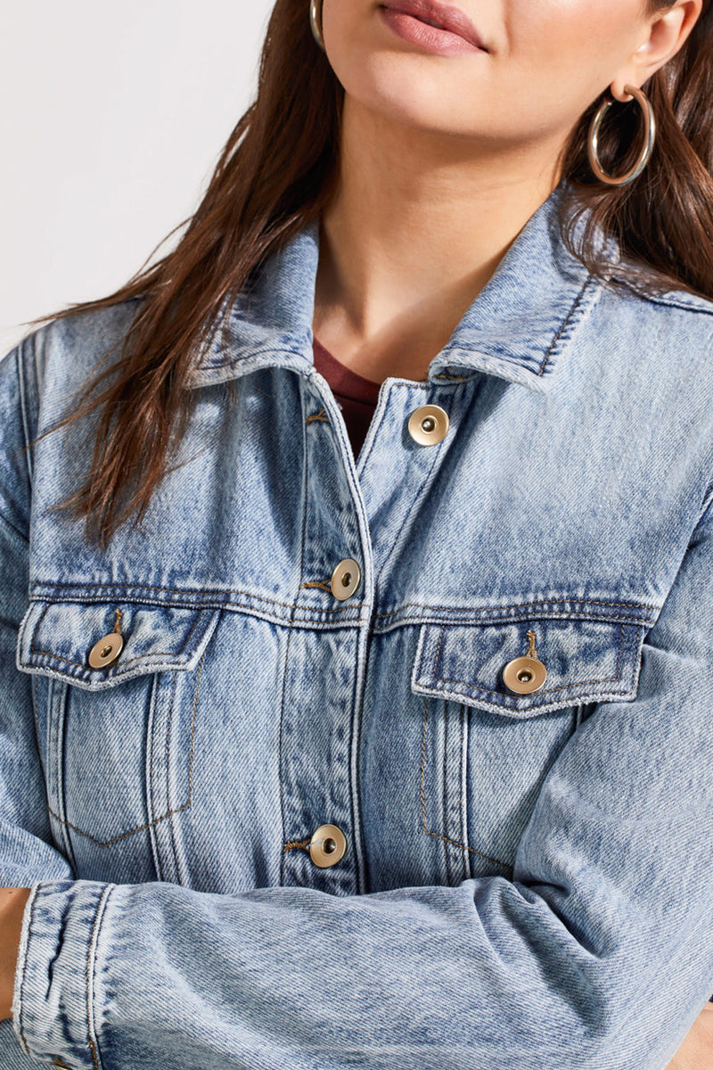 Long Denim Duster Chest Pocket Jacket Washed Blue