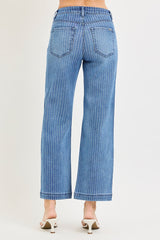 Tummy Control High Rise Straight Stripe Jeans Medium