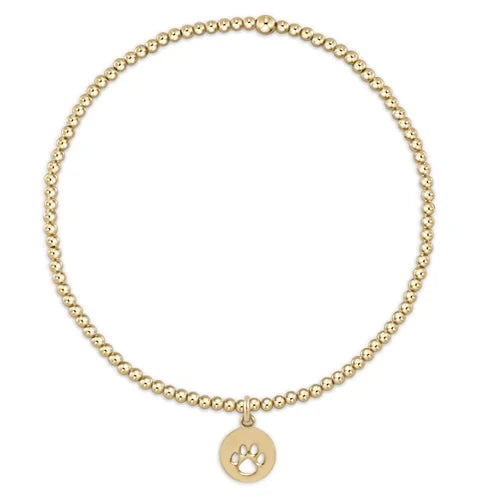 Classic Gold 2mm Bead Bracelet Paw Print Small