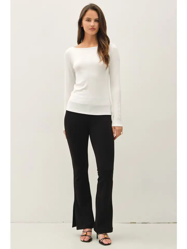 Ultra Soft Basic Boatneck Long Sleeve Tee Ivory