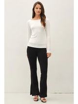 Ultra Soft Basic Boatneck Long Sleeve Tee Ivory
