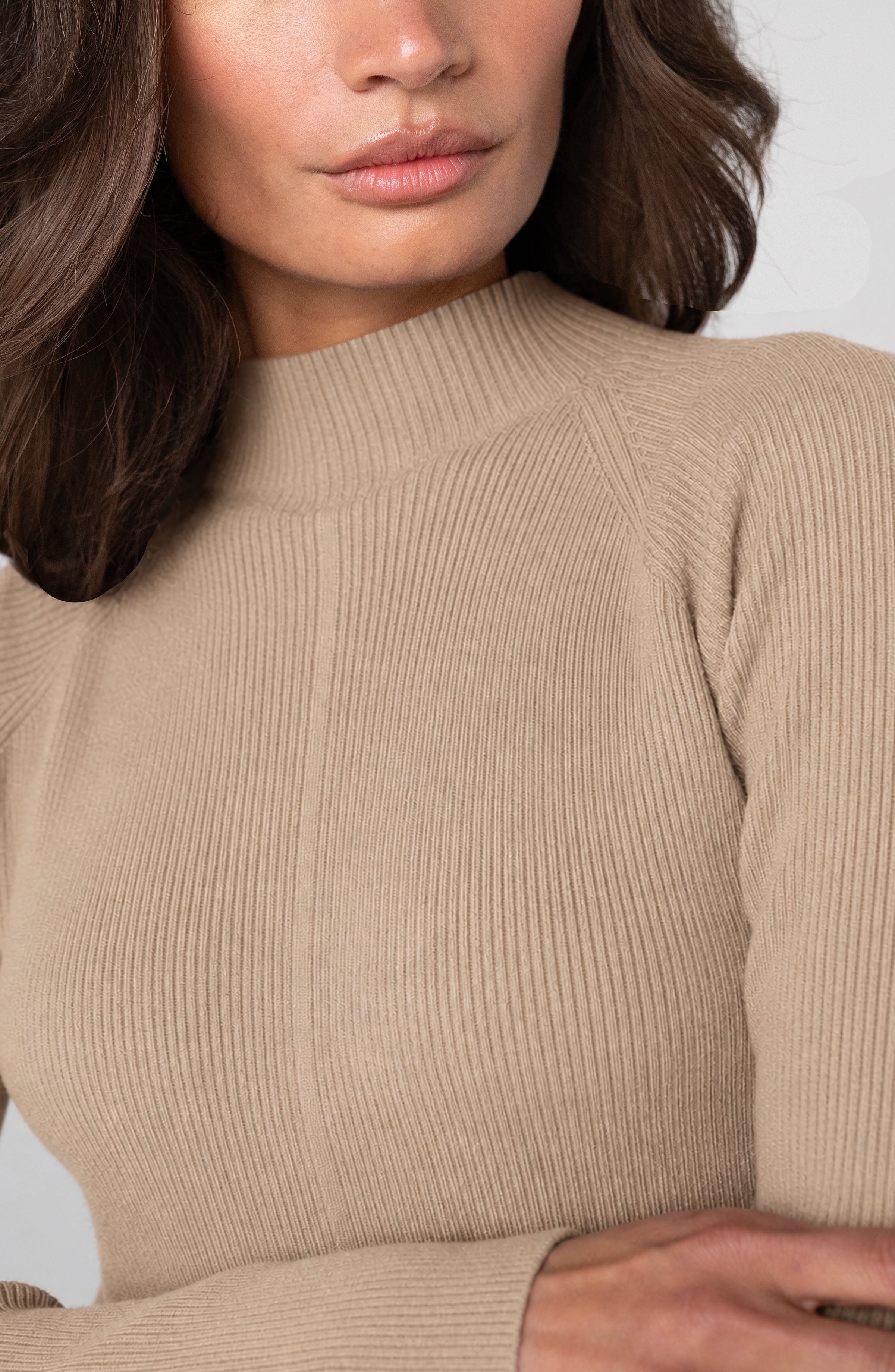 Ribbed Long Sleeve Turtleneck Sweater Harvest Khaki Melange