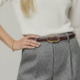 Asymmetric Buckle Croco Skinny Belt Tan