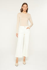 High Rise Cropped Wide Leg Patch Pocket Jeans White Chocolate