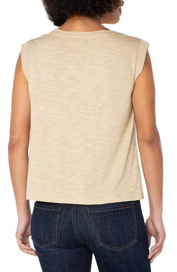 Sleeveless Woven To Knit Top Pale Gold