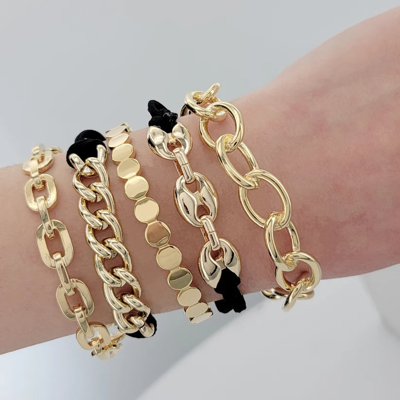 5 Piece Hair Tie Chunky Chain Bracelet Set - Gold
