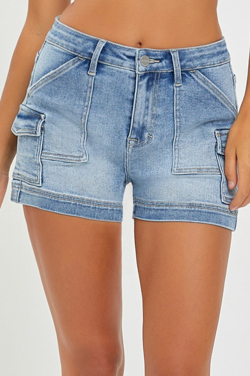 High Rise Side Cargo Pocket Shorts Light
