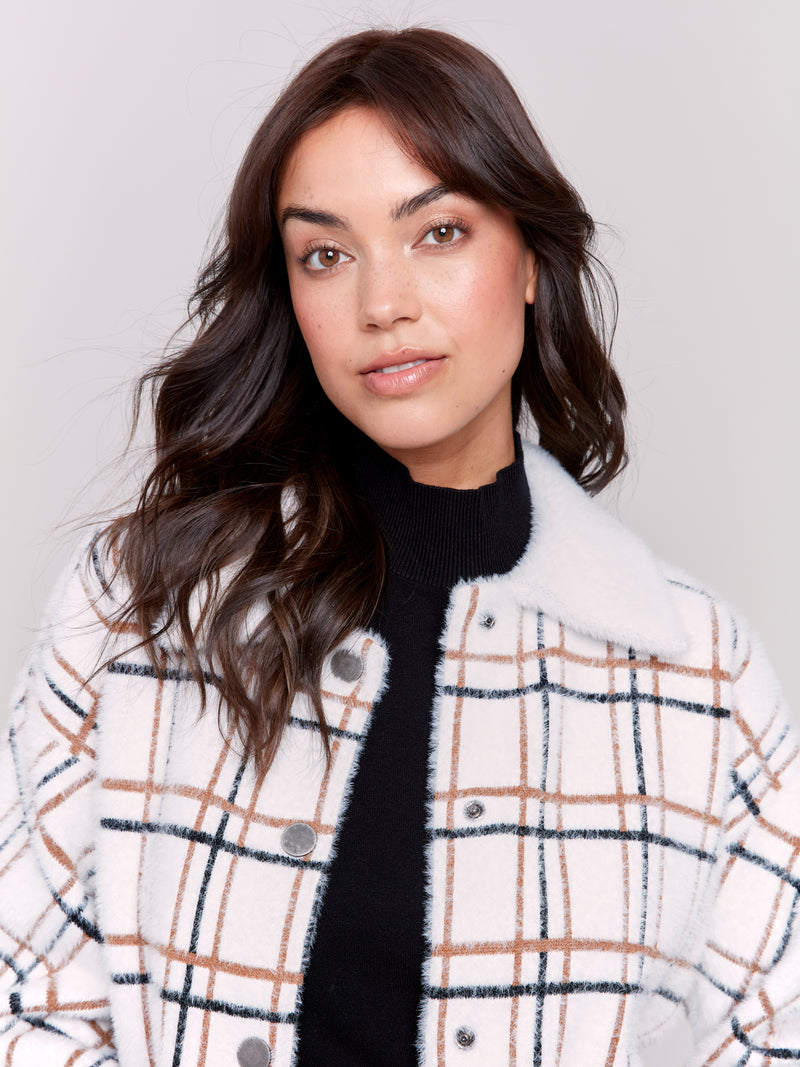 Jacquard Plaid Short Jacket Terracotta