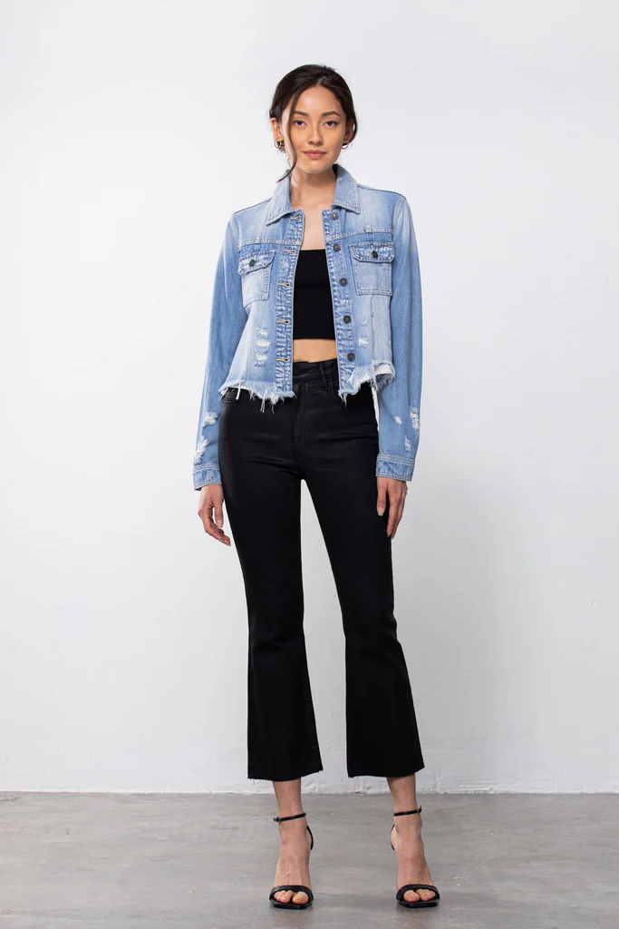 Rebel Uneven Hem Jacket Light Blue