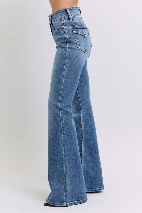Double Button High Waisted Flare Jeans Medium