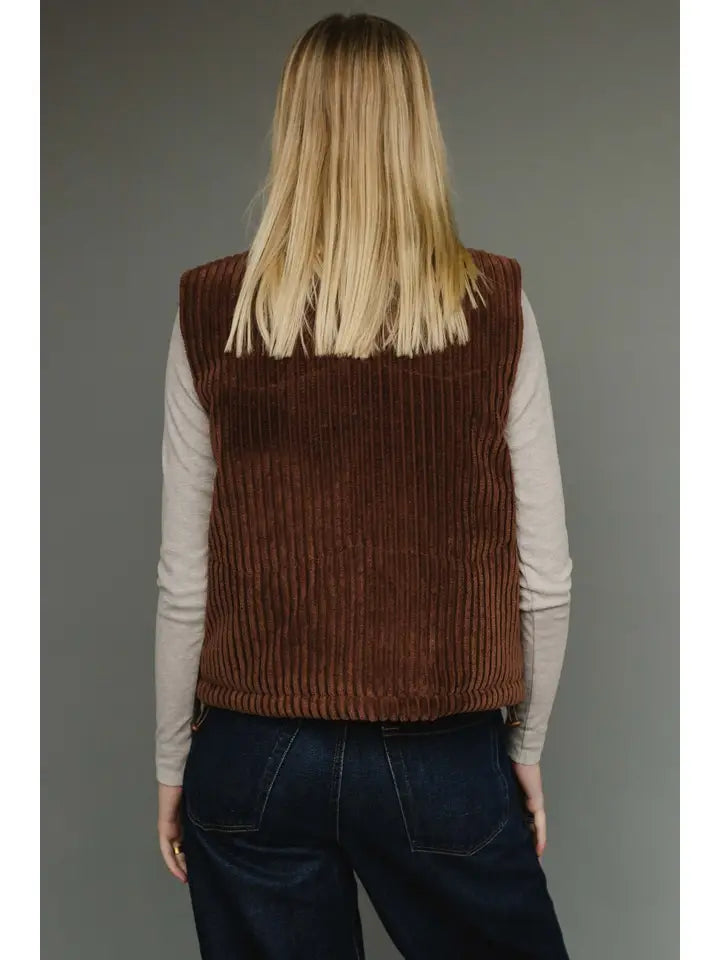 Zipper Corduroy Vest Brown