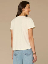 Embroidered Knit Short Sleeve Top Blanched Almond